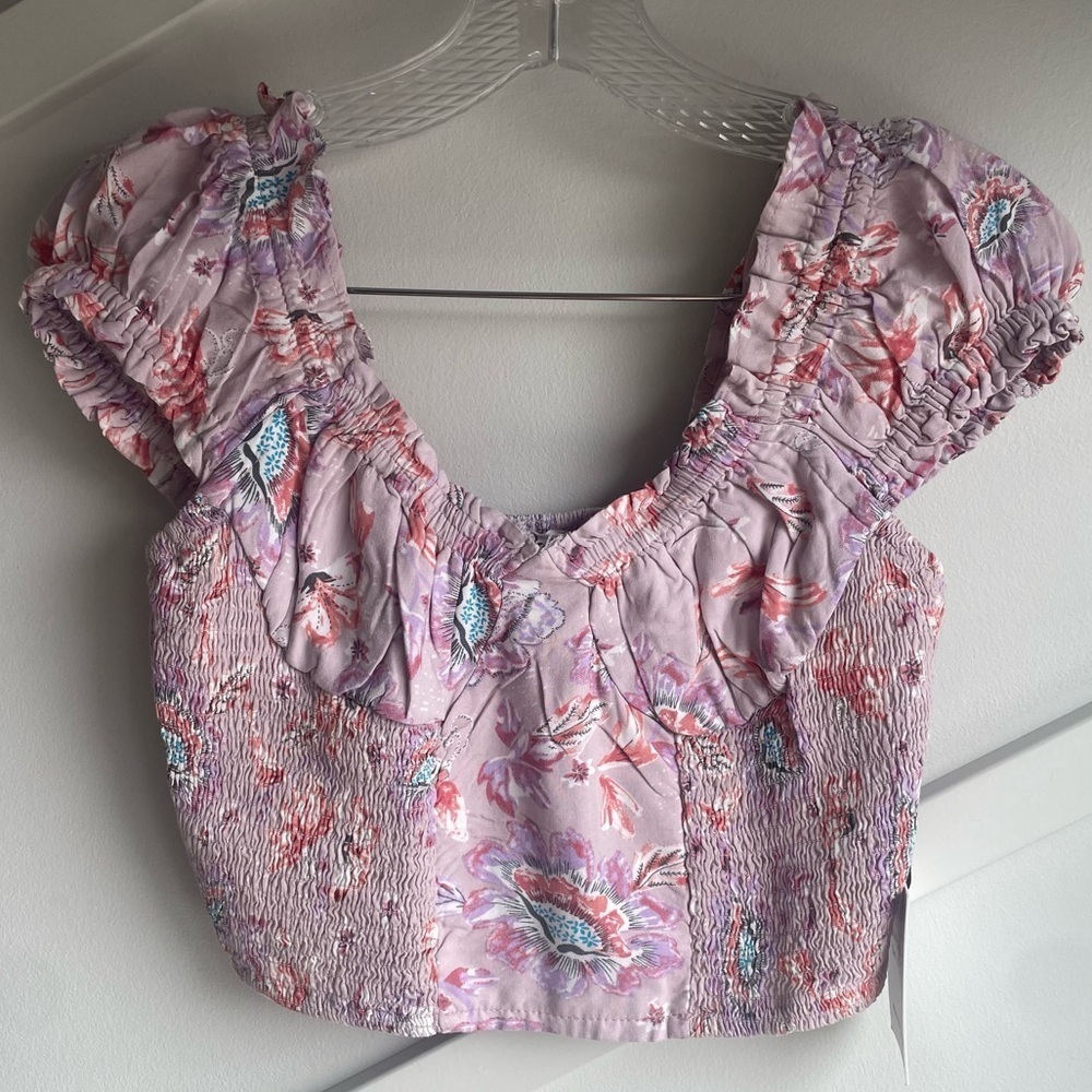 Japna Floral Smocked Puff Sleeve Cropped Top size S